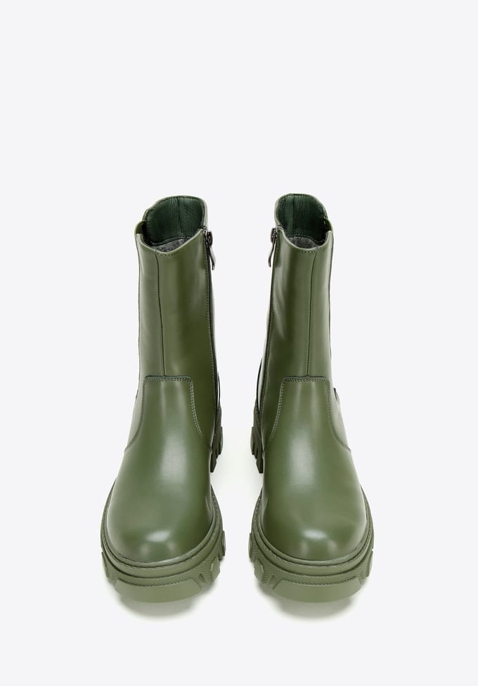 Wittchen - Damesschoenen - Leren Platformlaarzen - Groen - Rits