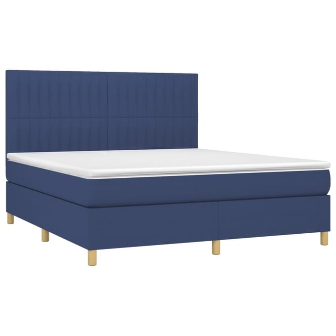vidaXL - Boxspring - met - matras - en - LED - stof - blauw - 160x200 - cm