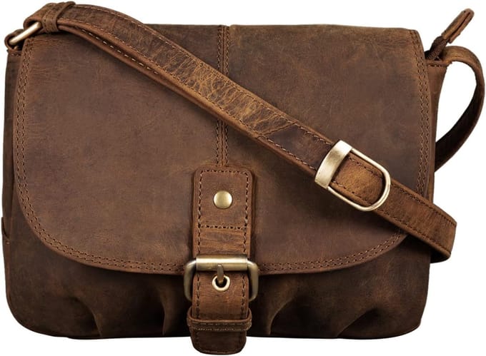 Kleine leren schoudertas - Vintage stijl - Bruin