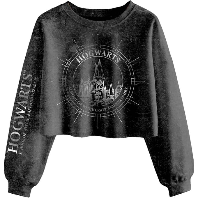 Harry Potter Dames/dames Zweinstein Sterrenbeeld Acid Wash Crop Sweatshirt (Zwart)