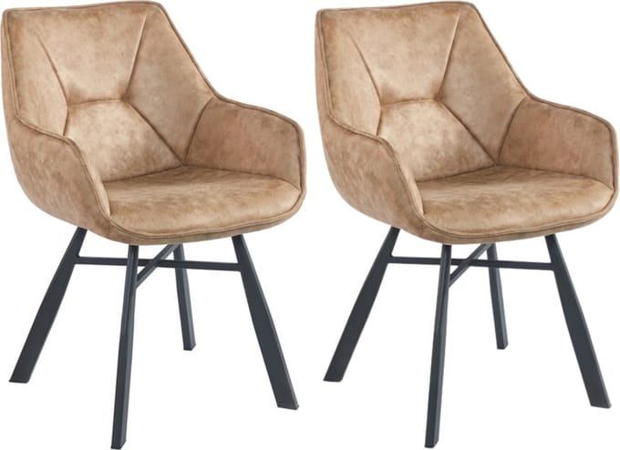 Colenis® - Solido Eetkamerstoel - Set van 2 - Beige - Microfiber Stof - Industrieel - Met armleuning - Stoel