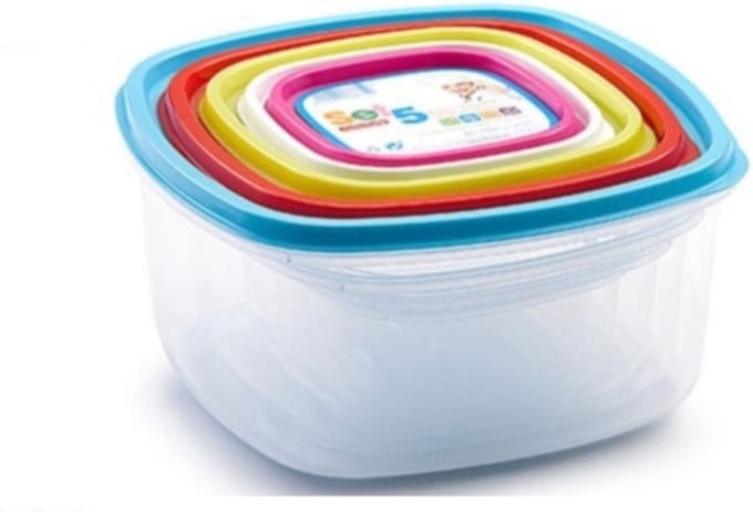 Vershoudbakjes - set van 5x - diverse formaten - voorraadbakjes met deksel - 220+360+600+1200+2000 ml