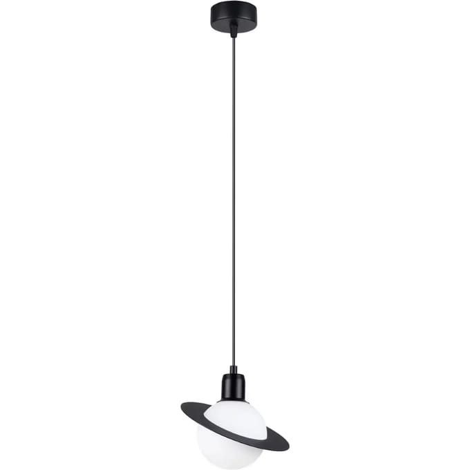 Hanglamp HYPERION 1 met bol en ring als een planeet - Sollux Lighting - IP20 - Zwart staal behuizing - 20 x 20 x 125 cm - 1 x G9 LED, exclusief lichtbron - Max. 8 W - Moderne hanglamp voor woonkamer, slaapkamer en eetkamer