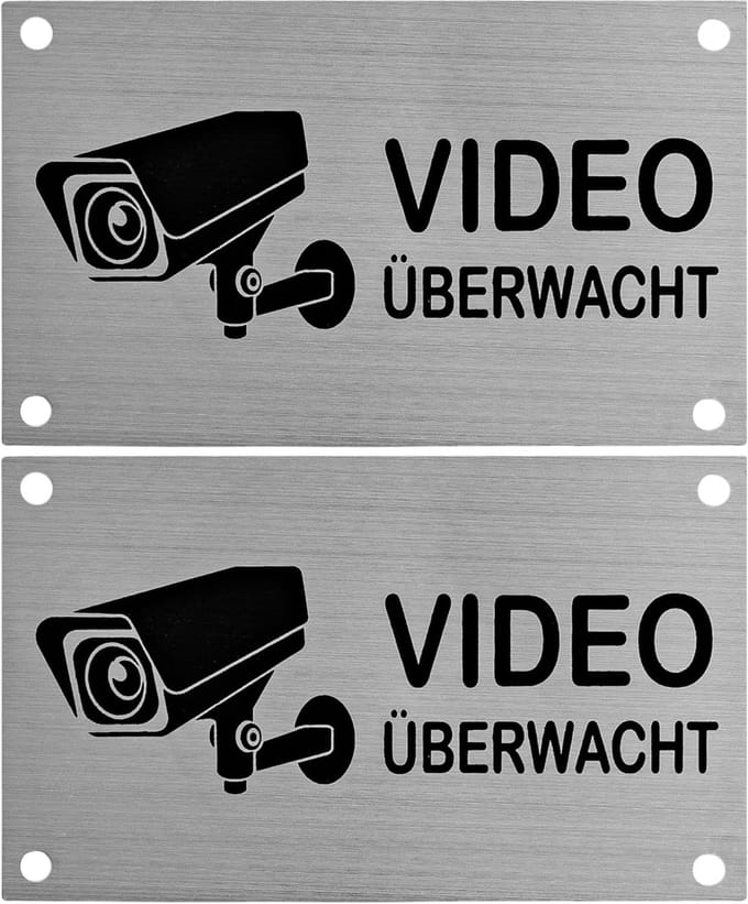 Waarschuwingsbord - Camerabewaking - Veiligheid Aangeven - Geborsteld Aluminium - 10 x 6 cm