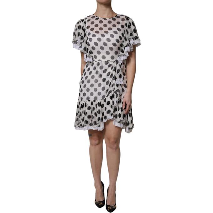Polka Dot Mini Jurk Ruches Kant