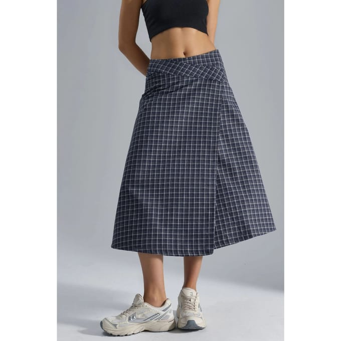 Hoge Taille Geruite Midi Rok
