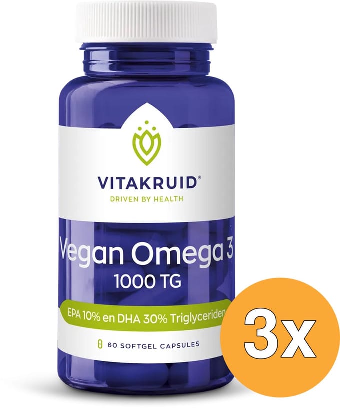3x Vitakruid Vegan Omega 3 1000 Tryglyceriden 300 DHA 100 EPA (60 softgels)