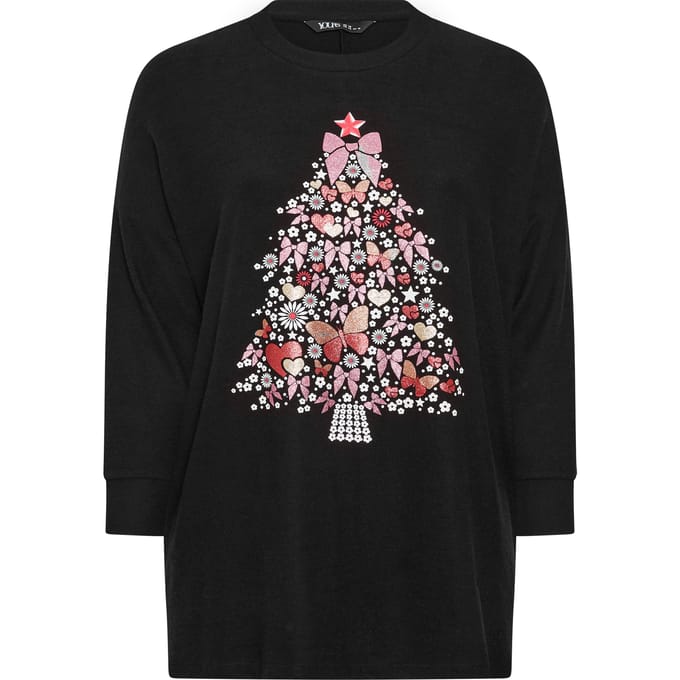 Yours Plus Size Black Glitter Christmas Tree Novelty Sweatshirt Size 48
