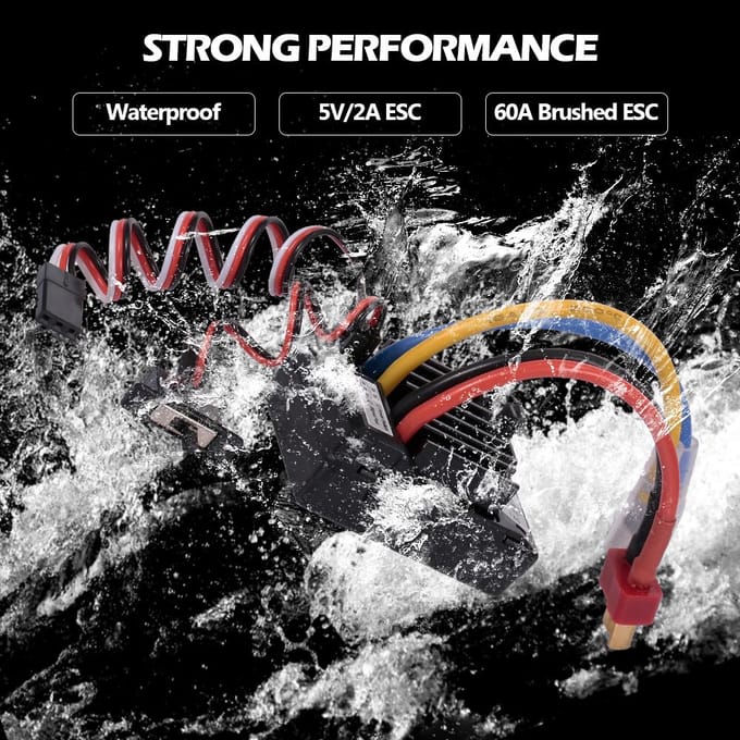 AX-D60A 60A waterdichte geborstelde ESC-snelheidsregelaar voor 1/10 RC-auto zwart