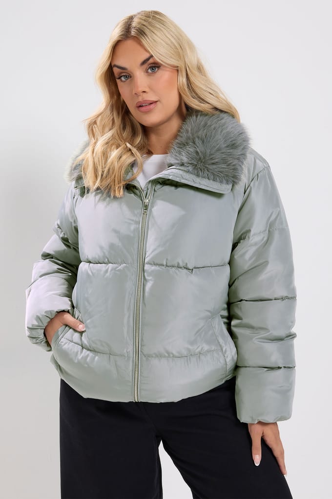 Yours Grijze Gewatteerde Jas Met Colhals Size 50-52