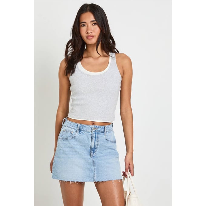 boohoo Dames Petite Denim Minirok | Licht Gebleekt | Maat: 38