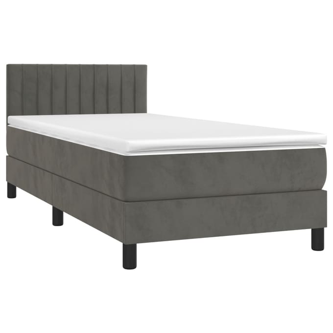 vidaXL - Boxspring - met - matras - en - LED - fluweel - donkergrijs - 90x200 - cm