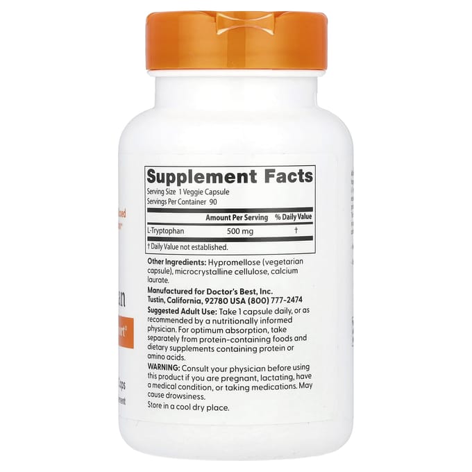 Doctor's Best, L-Tryptophane, 500mg, 90 capsules végétales