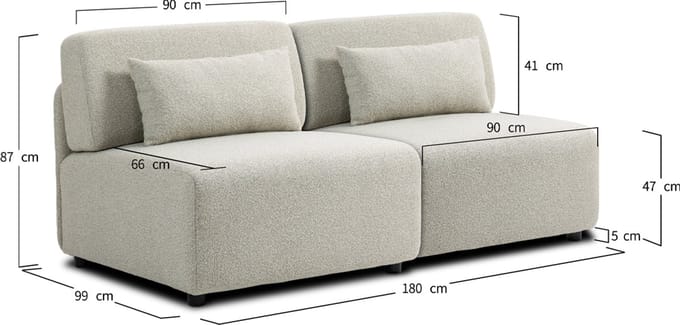 2-Zits Bank met Hocker - Lichtgrijs - 180 Scandinavisch Design