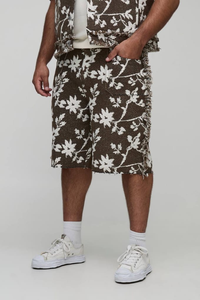 Plus Floral Tapestry Losse Pasvorm Shorts | Chocolate | Size 42