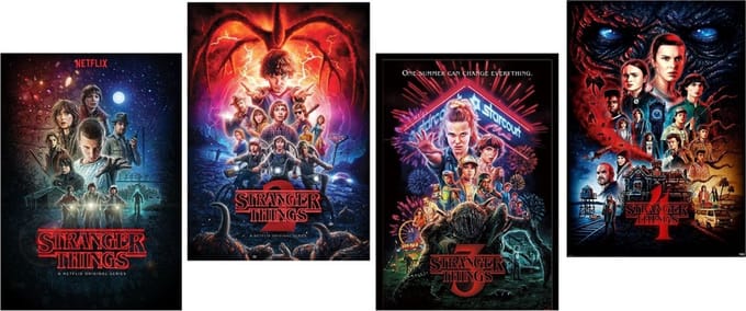 Stranger Things posters - Set van 4 posters - Netflix - Mike - Eleven - Dustin - Mike - 61 x 91.5 cm