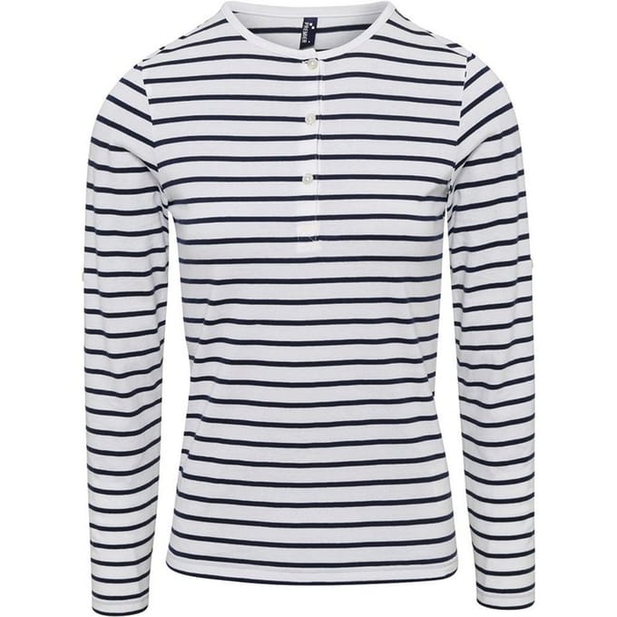 Premier Dames/Dames Lang John Gestreept Rol Mouw T-shirt (Wit/Zwaar)