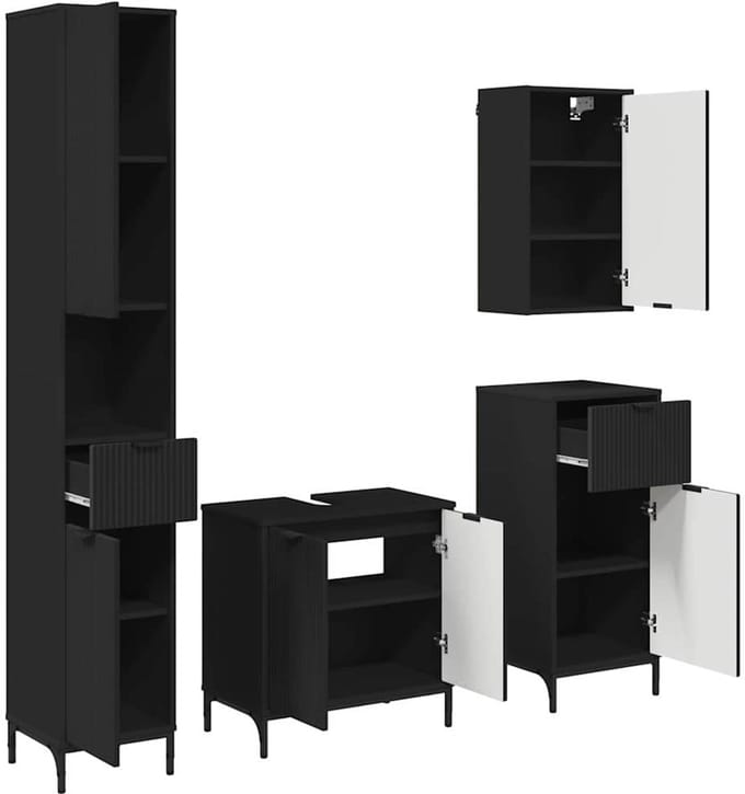 vidaXL - Badkamermeubel - Set - met - lade - Zwart - Samengesteld - hout, - metaal