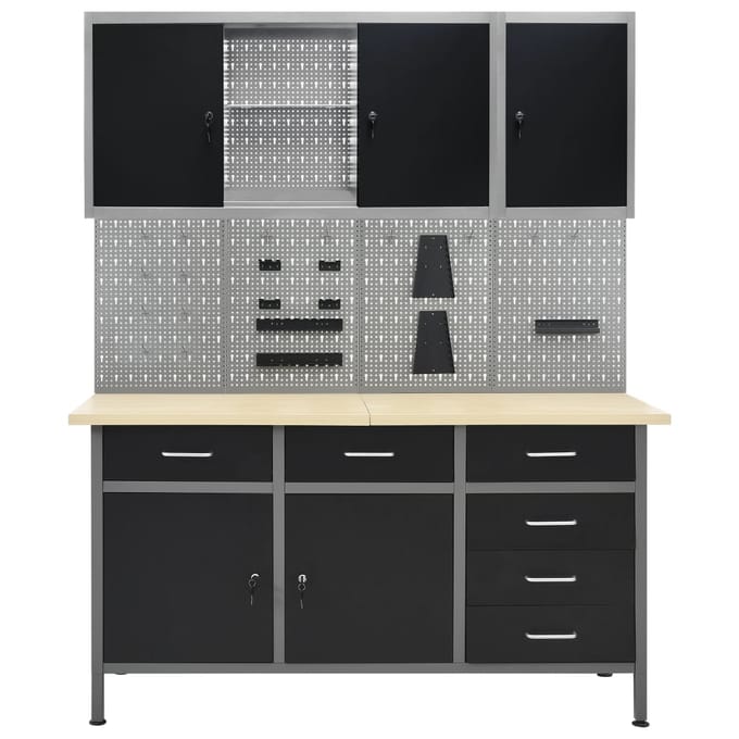 vidaXL - Werkbank - met - vier - wandpanelen - en - twee - kasten