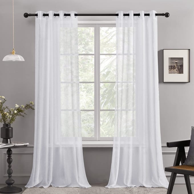 Set van 2 gordijnen - linnenlook - wit - 140 x 260 cm