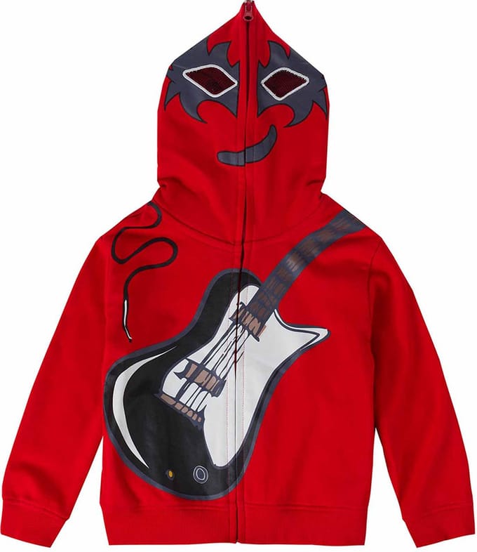 Super coole trui met afbeelding van gitaar. Volledig sluitbare kap!