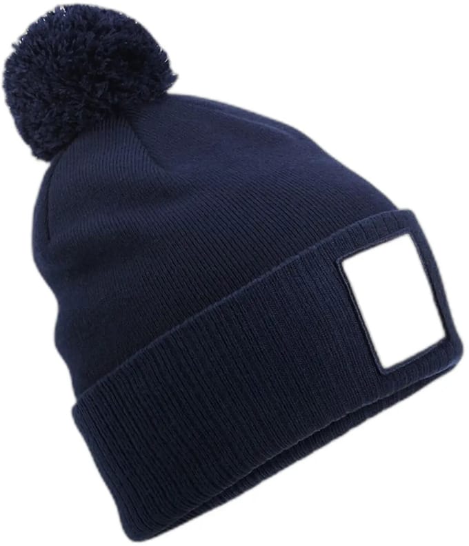 Appliqué Patch Pom Beanie - Oxford Navy/White - One Size