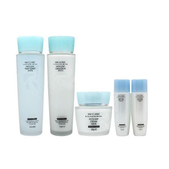 3W Clinic Excellent White 3 Set Kit de Soins Éclaircissant & Hydratant (Tonique + Émulsion + Crème)