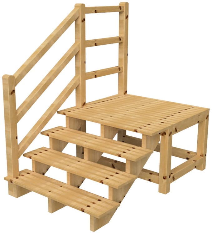 MILANO buitentrap 4 treden H71 cm - bordes L116 x B120 cm - trapleuning links - bordesleuning links