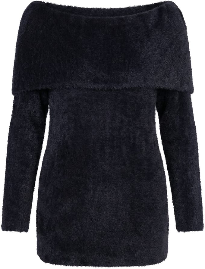 MIAMODA - Dames - Trui Regular Fit fancybreisel volant bij de hals - Zwart - Maat 46+