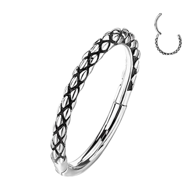 Piercing PVD Oxidized Lizard Skin 1.2x8 - zilver - LMPiercings