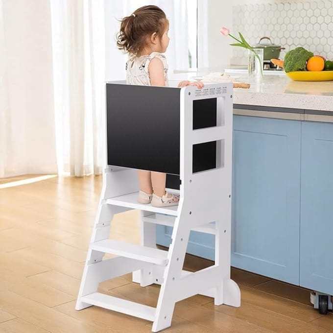 Kinder Toren - Keuken Helper - Zelfstandig Leren - Wit met zwart