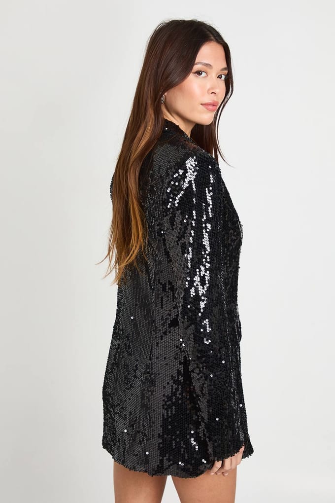 boohoo Dames Pailletten blazerjurk | Black | Maat: 10