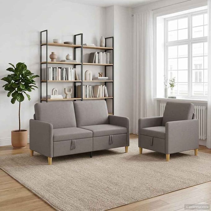 vidaXL - Sofa - Set - Met - Opslag - 2 - st - Taupe - Polyester