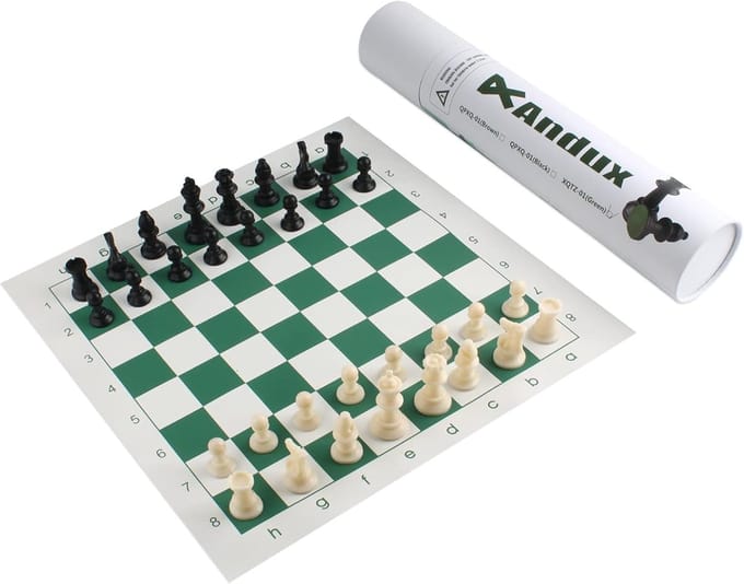 Schaakspel Set met Opklapbaar Bord en Schaakstukken 35x35cm - Groen