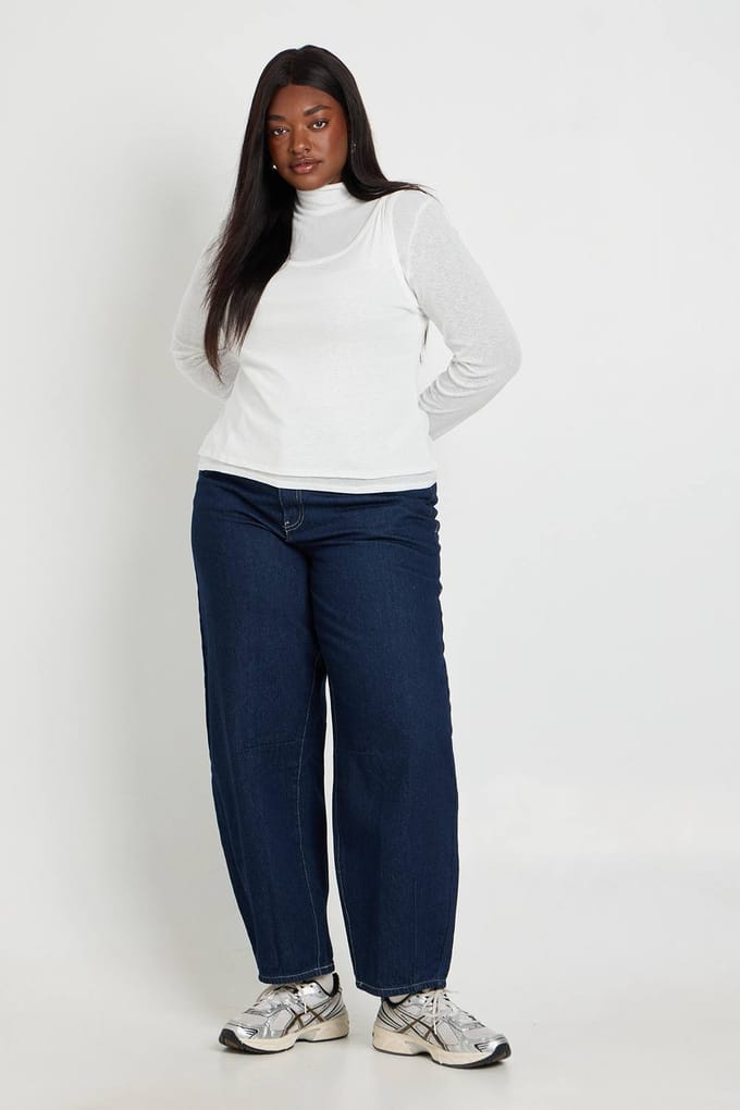 boohoo Dames Plus Barrel Fit Jeans | Indigo | Maat: 16/30L