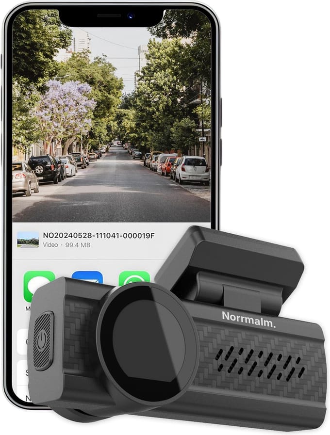 Norrmalm® Dashcam voor auto - 3K - GPS - Wifi - App (iOS, Android) - 64GB SD-Kart - G-sensor - Loop recording - Zwart