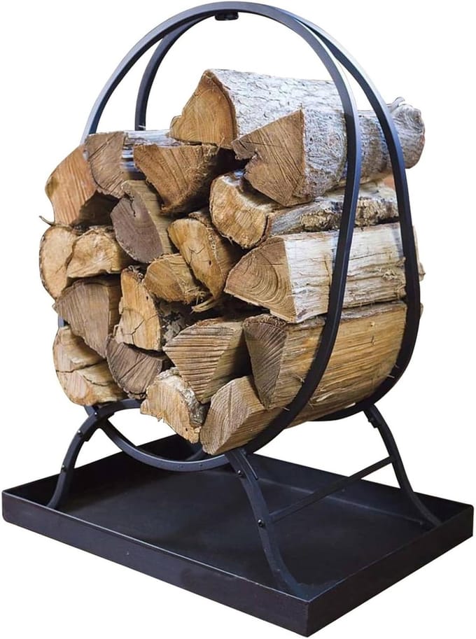 Houtrek Ringvormig - Houtstapelaar Buiten - Hout Opslaan - Dubbele Ring Constructie - 80 cm Hoog - Zwart