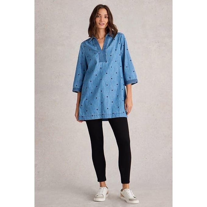 White Stuff Blaire Denim Embroidered Tunic Mid Denim Taglia: 6 REGULAR | Magliette intime Outlet | Donna | Blu