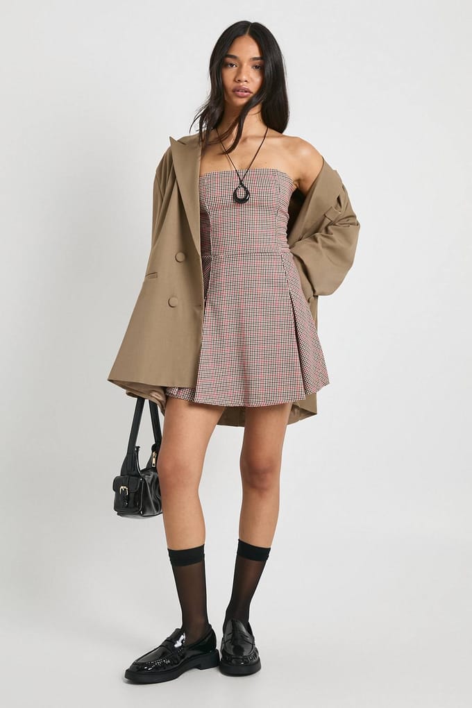boohoo Dames Check Geruite Bandeau Tailored Mini-jurk | Maat: 42
