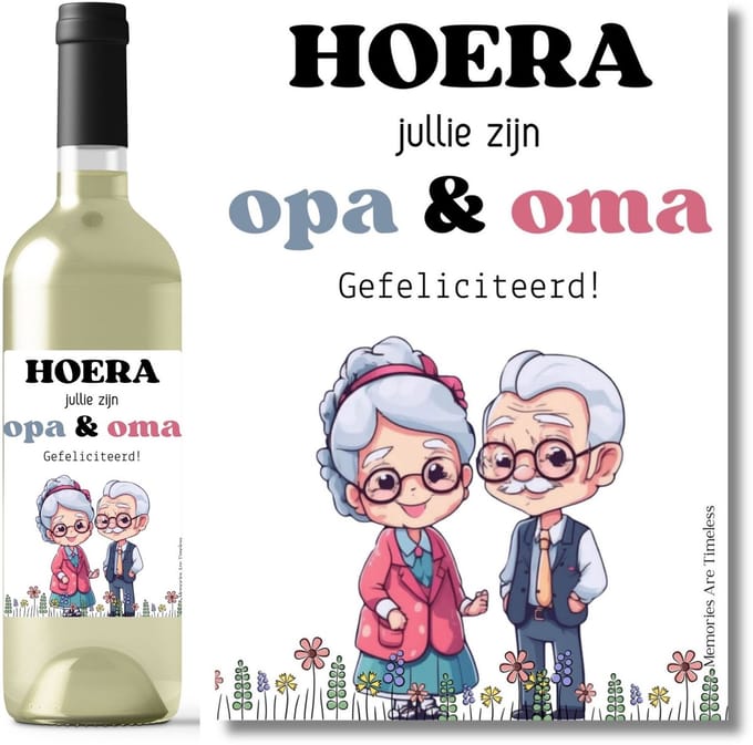 Wijnetiket Opa & Oma – Hoera, Gefeliciteerd! – Kleinkind geboren
