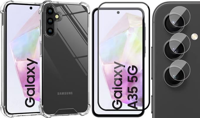 Hoesje geschikt voor Samsung Galaxy A35 - Screenprotector Volledig Dekkend Glas & Camera - Shockproof Transparant