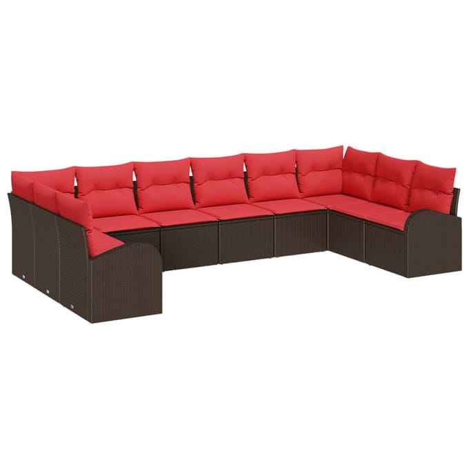 vidaXL - Tuinbank - Set - 10 - st - Bruin - en - Rood - poly - rattan