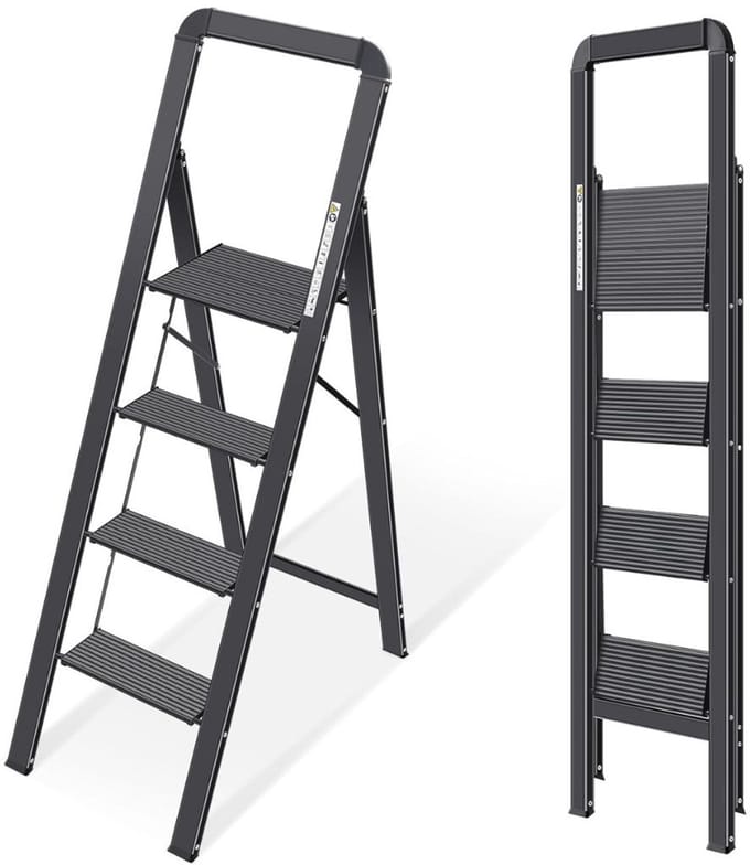 MKSS® Huishoudtrap 4 Treden - Keukentrap - Inklapbaar - Antislip - Extra Stevig - Zwart