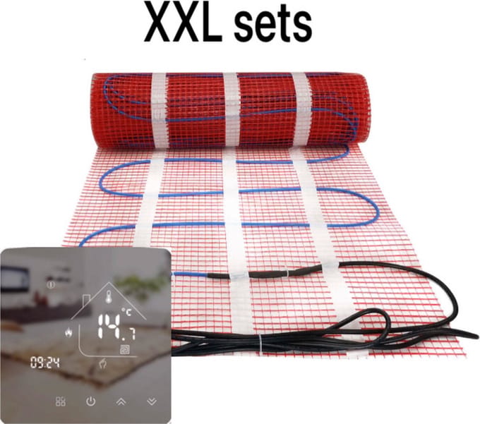 XXL complete elektrische vloerverwarming set 150 watt met 25A wifi thermostaat, 27 m²