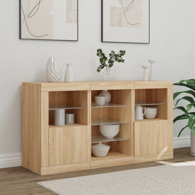 vidaXL - Dressoir - met - LED-verlichting - 123x37x67 - cm - sonoma - eikenkleurig
