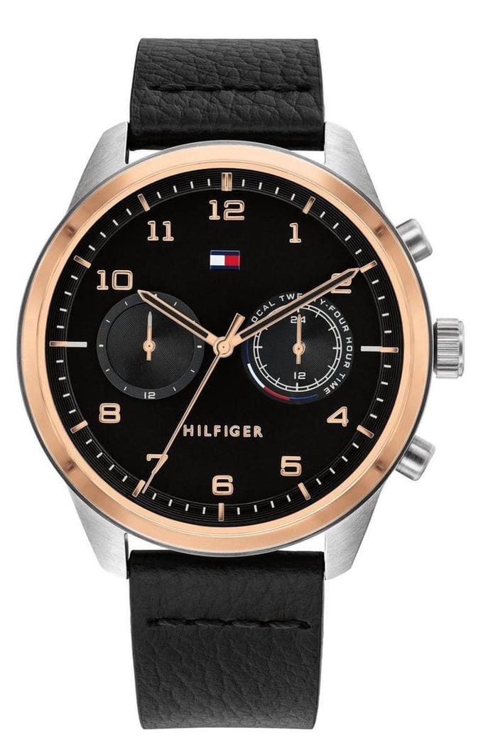 Tommy Hilfiger Patrick 1791786 Horloge - Leer - Zwart - Ø 44 mm