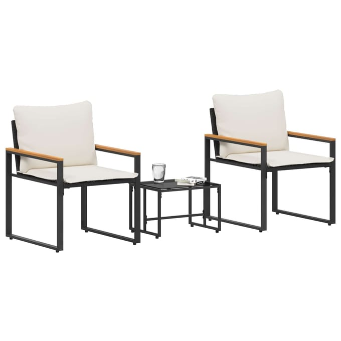 vidaXL - Meubelsets - 3 - st - Zwart - en - Crème - Wit - Rattan