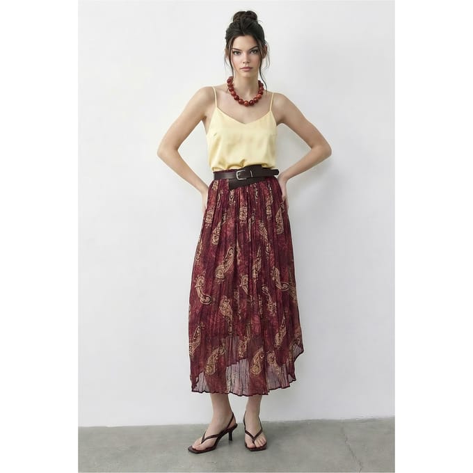 Hoog Taille Paisley Maxi Rok met Riem