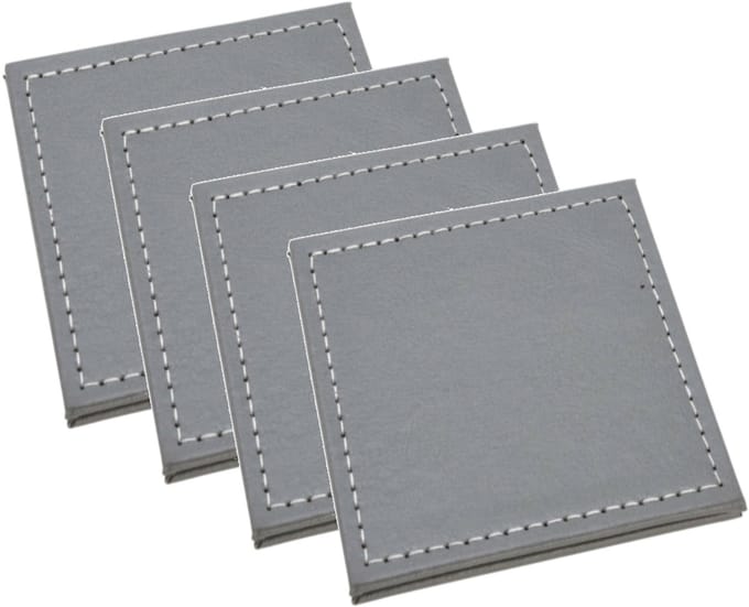 H&S Collection Glazen onderzetters - 8x stuks - grijs - kunstleder - 10 cm