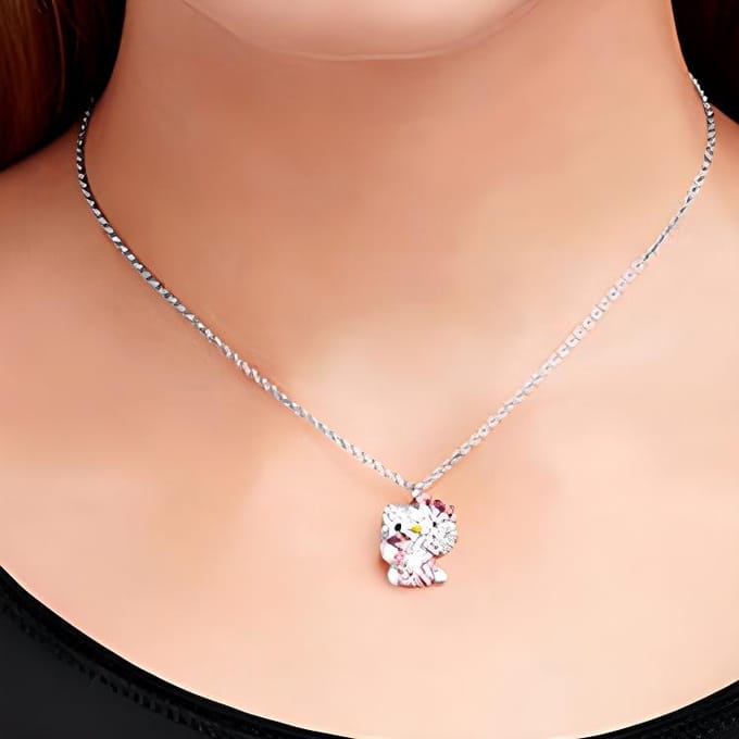 Swarovski Hello Kitty Hart Kristal Ketting Dames ketting 5228241 Box+Shopping Bag (Random Color),Large white